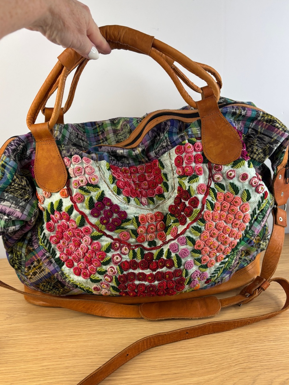 Vintage Guatemalan Handmade Beaded Huipil Travel Weekender Bag XL